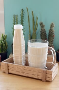 Soybean milk in wooden box