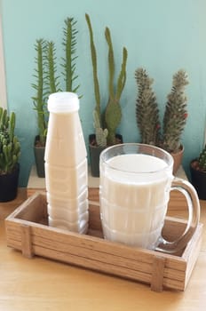 Soybean milk in wooden box