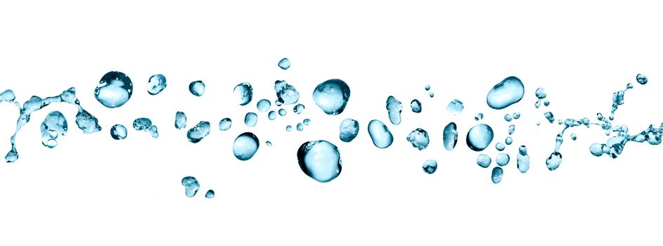 Abstract blue water drops border on white background
