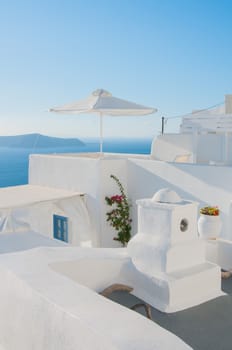 View of the typical Greece street on Santorini