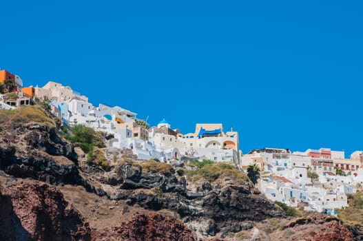 View of the Santorini village on the rock