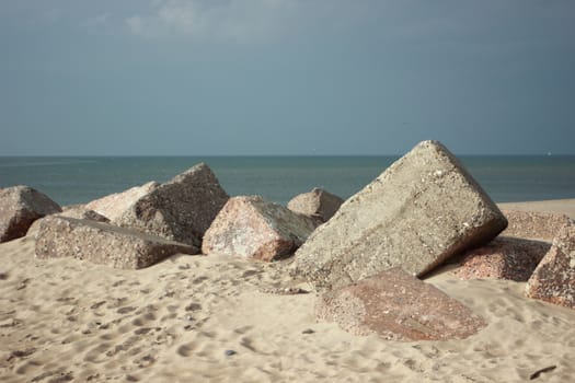 Large concrete blocks used for beach protection