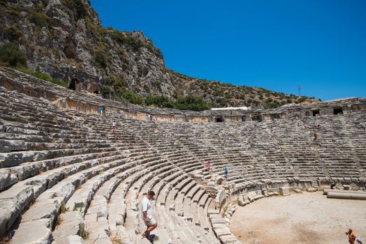 Demre, Turkey - July, 2015: Ancient lycian Myra rock tomb ruins at Turkey Demre