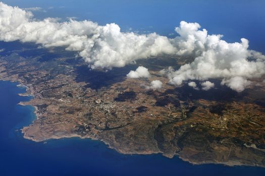 Aerial view of mountains,sea and cloud. Cyprus