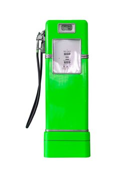 Old green petrol gasoline pump isolate on white background