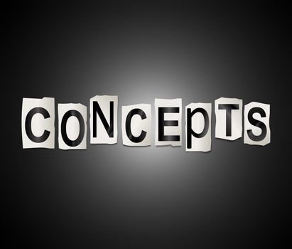 Illustration depicting a set of cut out printed letters arranged to form the word concepts.