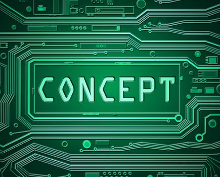 Abstract style illustration depicting printed circuit board components with the word concept.