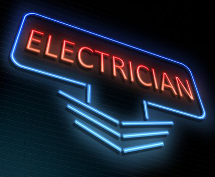 Illustration depicting an illuminated neon sign with an electrician concept.