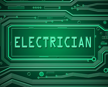 Abstract style illustration depicting printed circuit board components with an electrician concept.