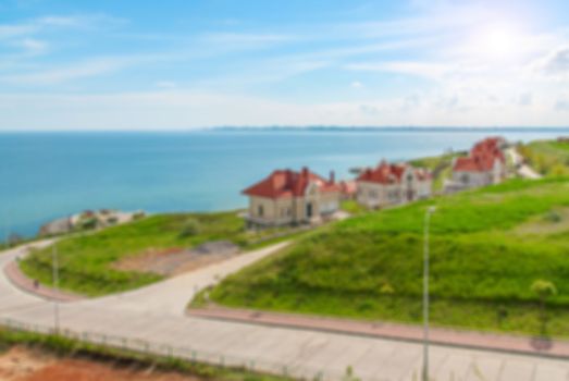 Defocused background with View of Odessa gulf, Ukraine. Intentionally blurred post production for bokeh effect.