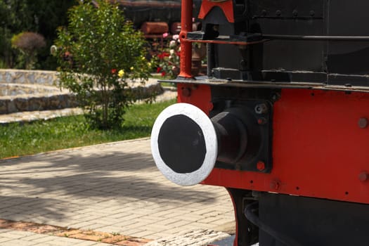 View of historical old iron train locomotives exhibited in Camlik Train Museum.