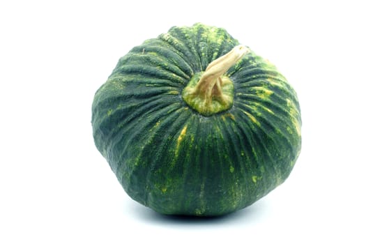 Green pumpkin on white background. Small green pumpkin on white background. object top view.