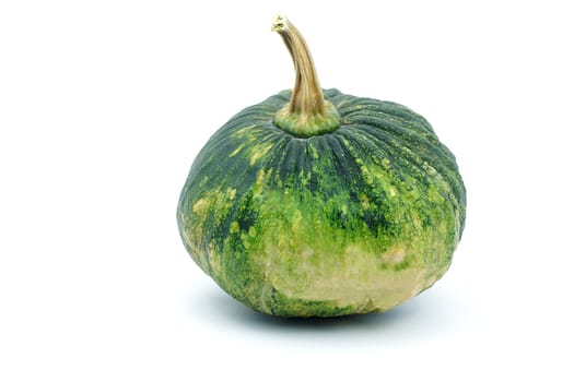 Green pumpkin on white background. Small green pumpkin on white background. object side view.