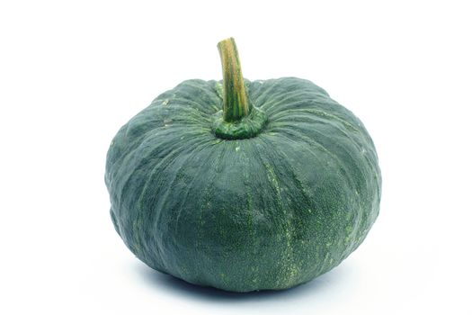 Green pumpkin on white background. Small green pumpkin on white background. object side view.