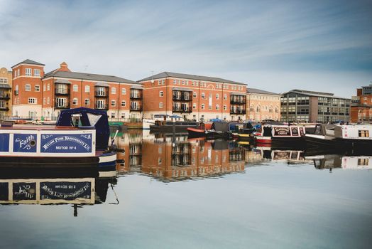 Picturesque docks on english canal