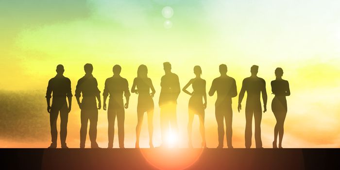 Teamwork on Cloudy Skies Background as Concept