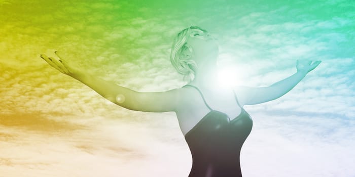 Woman Stretching Out Arms Smiling and Being Happy