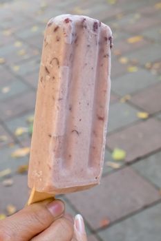 The close up of tasty red bean ice popsicle.