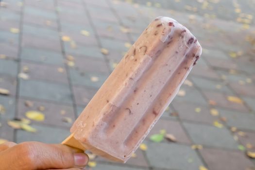The close up of tasty red bean ice popsicle.