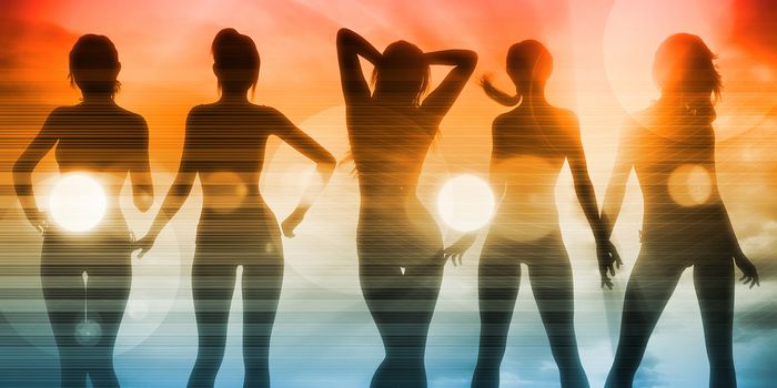 Silhouette of Women Posing at the Beach Together