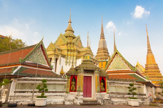 Pagodas of Wat Pho, the Temple of the Reclining Buddha or Wat Phra Chetuphon. Bangkok, Thailand.