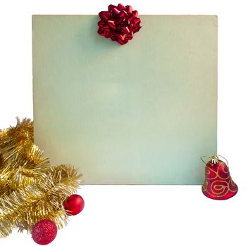 Christmas still life with a vinyl disc and balls Christmas tree decorations on a white background.