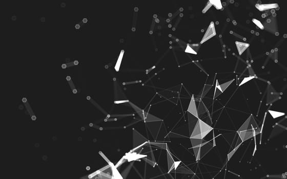 Abstract polygonal space low poly dark background with connecting dots and lines. Connection structure. 3d rendering