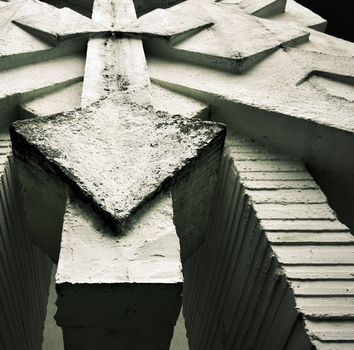detail concrete abstract sculpture with white paint old