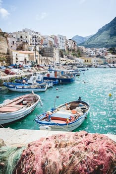 Enchanting fisching port in small town of Castellammare del Golfo on Sicily