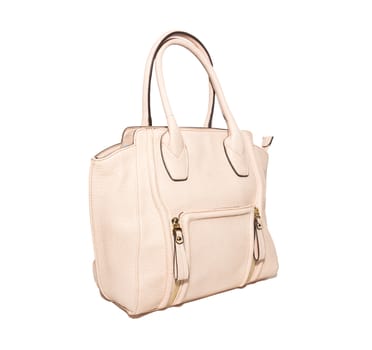 The photograph shows a female handbag on a white background