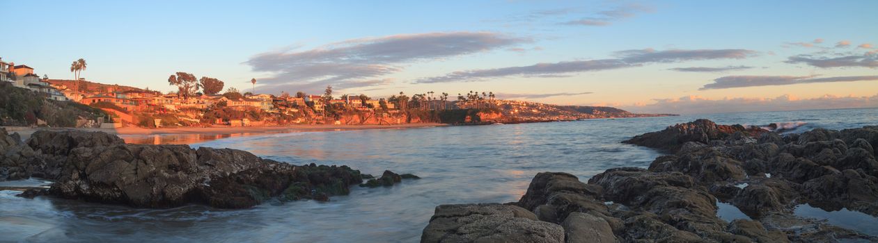 Crescent Bay beach panoramic view of the ocean at sunset in Laguna Beach, California, United States in summer