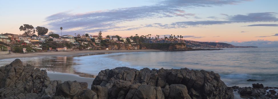 Crescent Bay beach panoramic view of the ocean at sunset in Laguna Beach, California, United States in summer