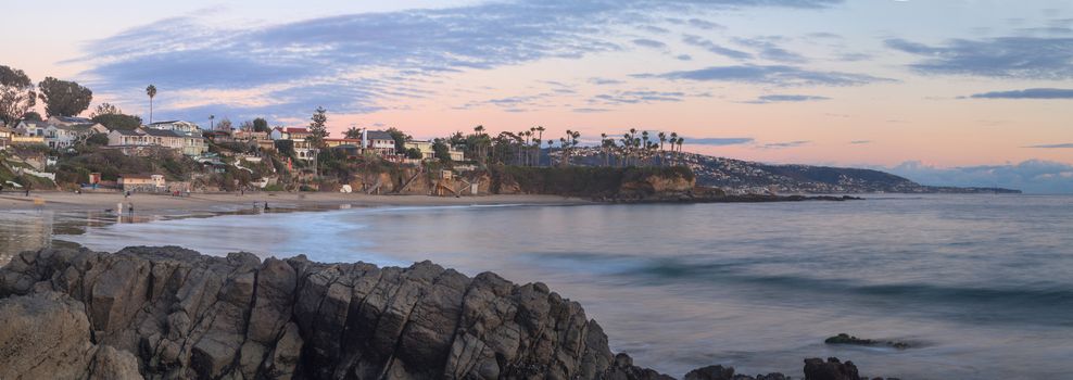 Crescent Bay beach panoramic view of the ocean at sunset in Laguna Beach, California, United States in summer