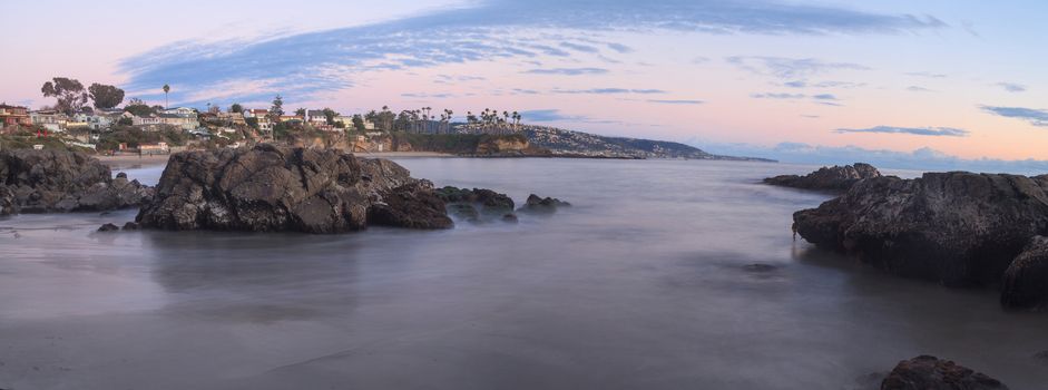 Crescent Bay beach panoramic view of the ocean at sunset in Laguna Beach, California, United States in summer