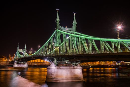 Liberty Bridge in Budapest, Hungary at Night