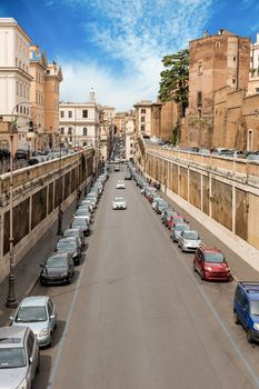 A view over Via degli Annibaldi, iconic  street in Rome city centre, Italy