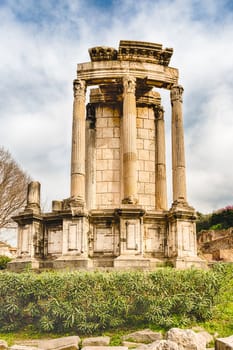 Ruins at the Temple of Vesta in Roman Forum, Rome, Italy
