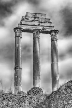 Ruins at Temple of Castor & Pollux in Roman Forum, Rome, Italy