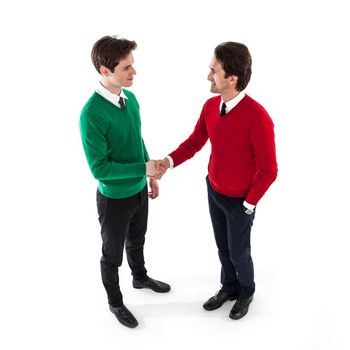 Two men shaking hands isolated on white background