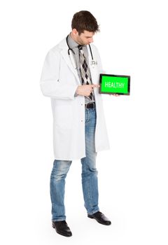 Doctor holding tablet, isolated on white - Healthy