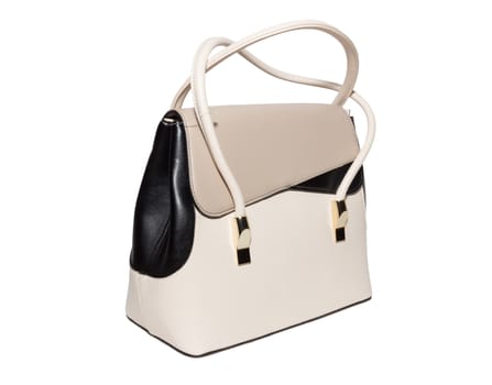 The photograph shows a female handbag on a white background