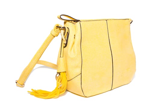 The photograph shows a female handbag on a white background