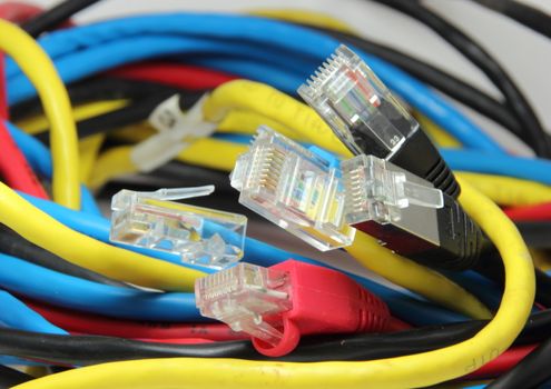 Selection of web internet cables in different colors