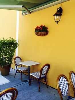 Restaurant outdoors table and chairs, USA