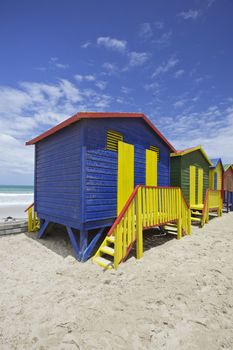 Row of painted beach huts in Cape Town, South Africa