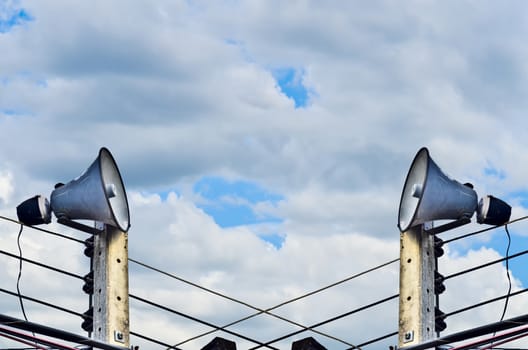 Horn Speaker on blue sky and gray clound