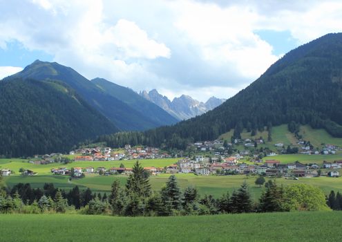 Village and hay field in the Austrian Alps