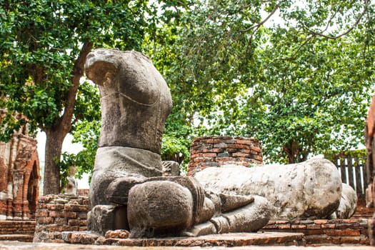 Ancient statue of buddha in wat mahathat temple, Ayutthaya Thailand