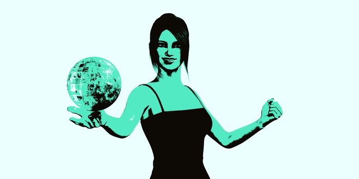 Global Communications with Woman Holding Globe in Her Palm