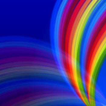 abstract multicolored rainbow lines like fountain over blue background